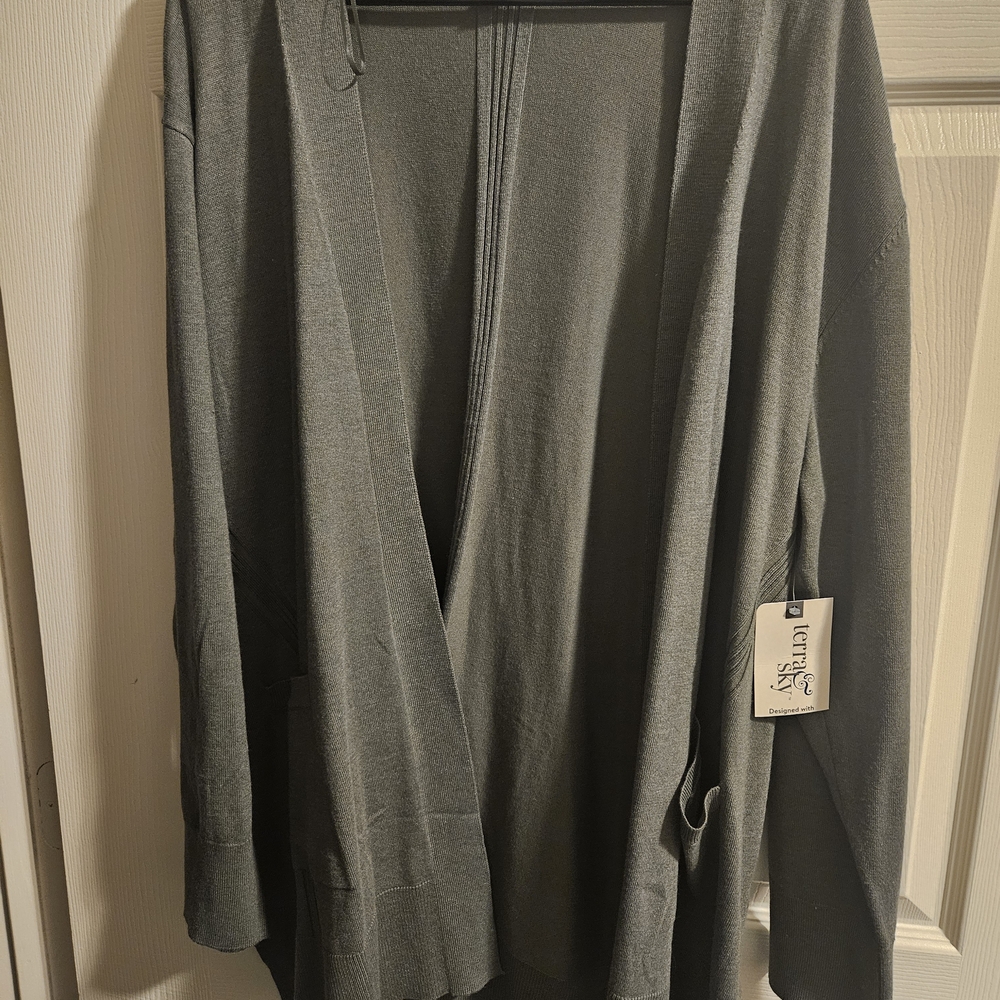 BRAND NEW TERRA & SKY CORE CARDIGAN GREEN MIDNIGHT 1X (16W-18W)